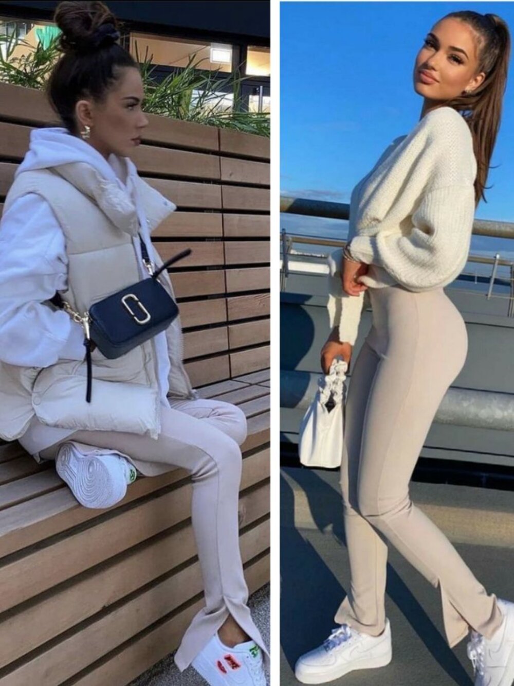 Zara High Waisted Side Split Hem Ottoman Legging Cream